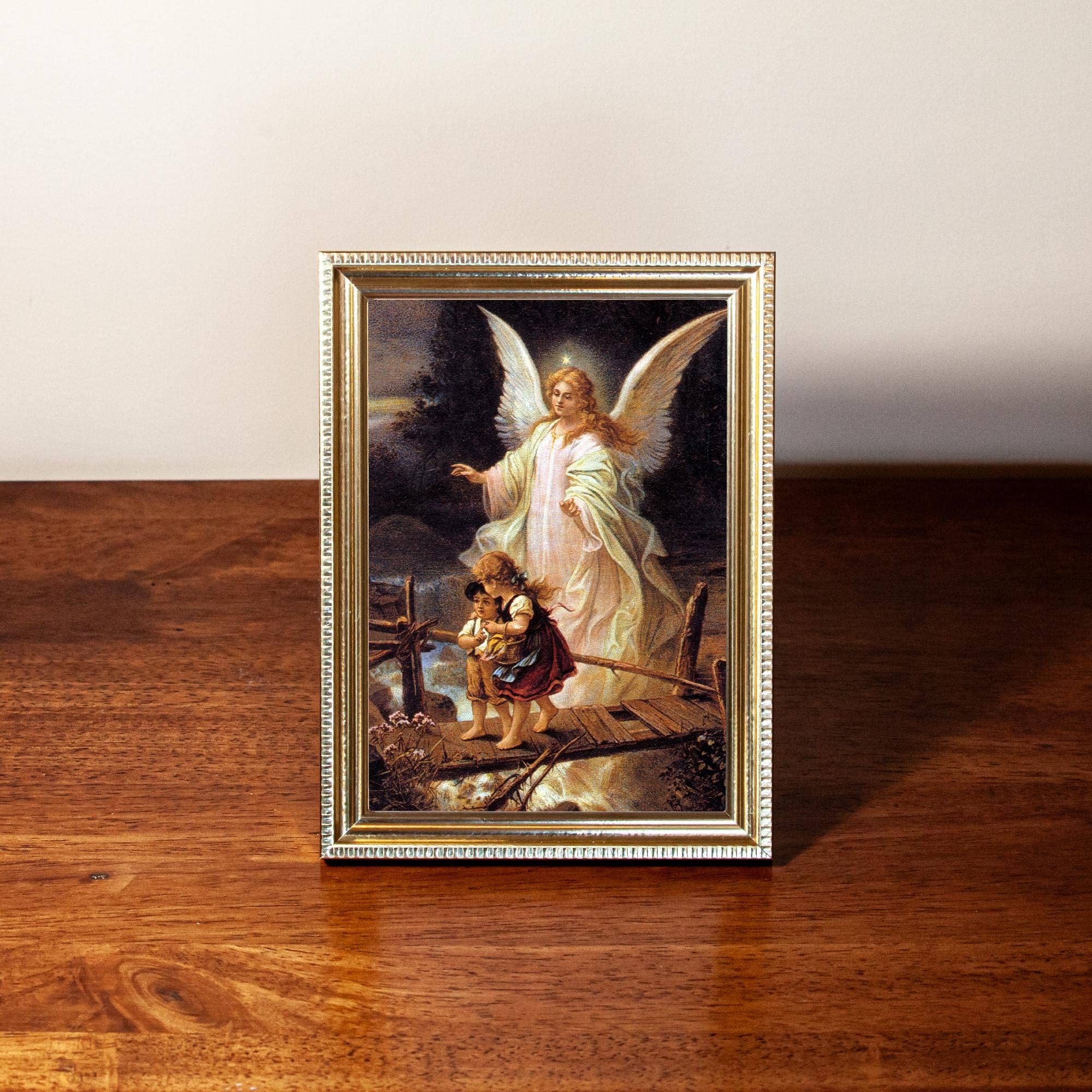 SercelPress - Wholesale Art Print - Guardian Angel Framed Print, Gold Color Frame with Print of Antique Angel Art, Catholic Wall Decor, Home Altar, Children, Gift, 5x7, 8x101