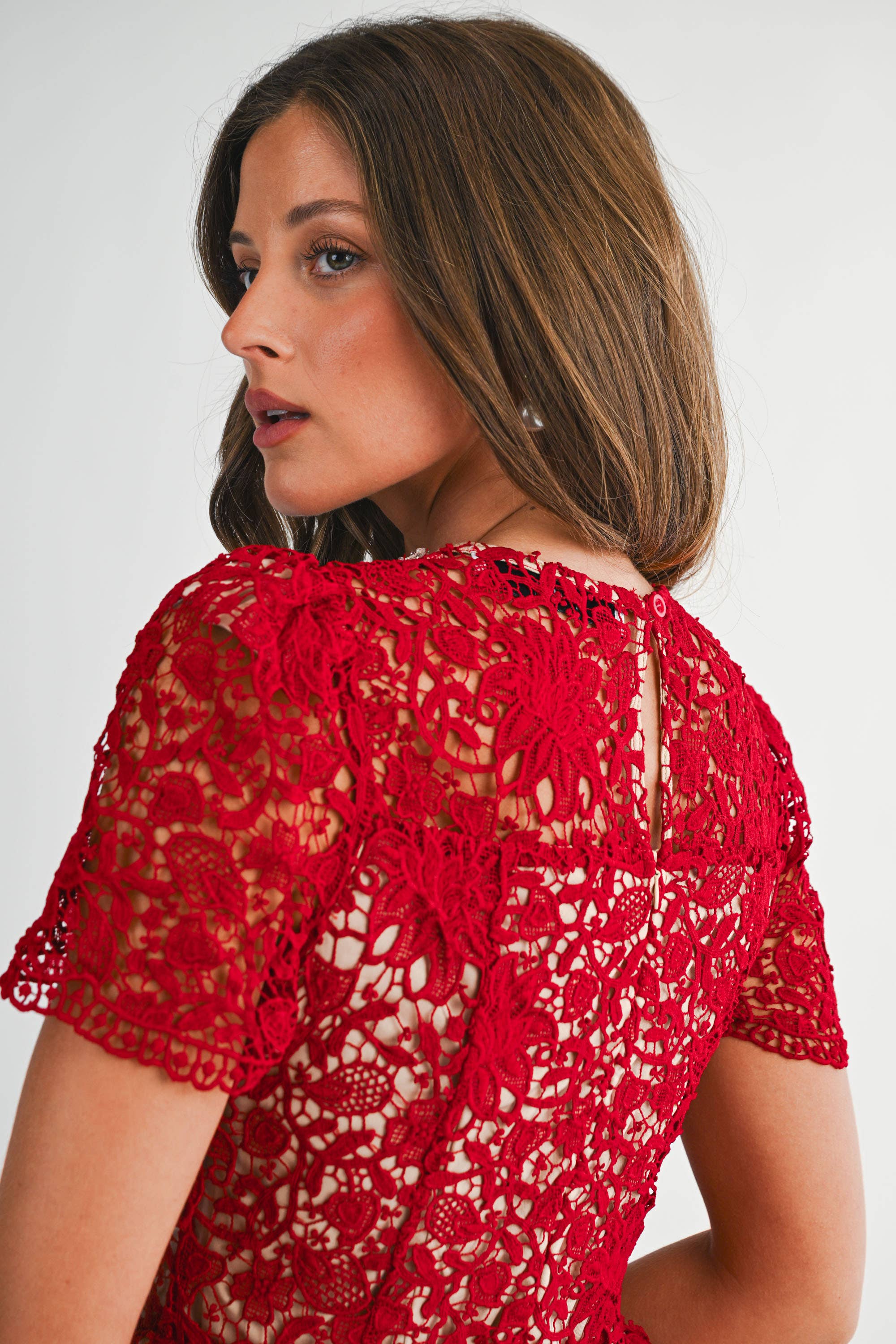 Red YD5057 Embellished Lace Fit & Flare Mini Dress for wholesale on Faire4