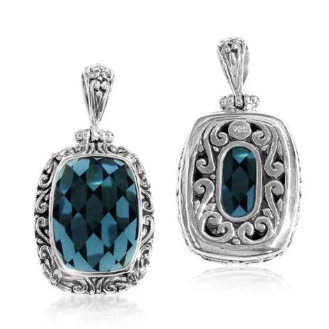 AP-6083-LBT London Blue Topaz Quartz Rectangular Pendant in Sterling Silver – Wholesale Jewelry for wholesale by Bali Designs