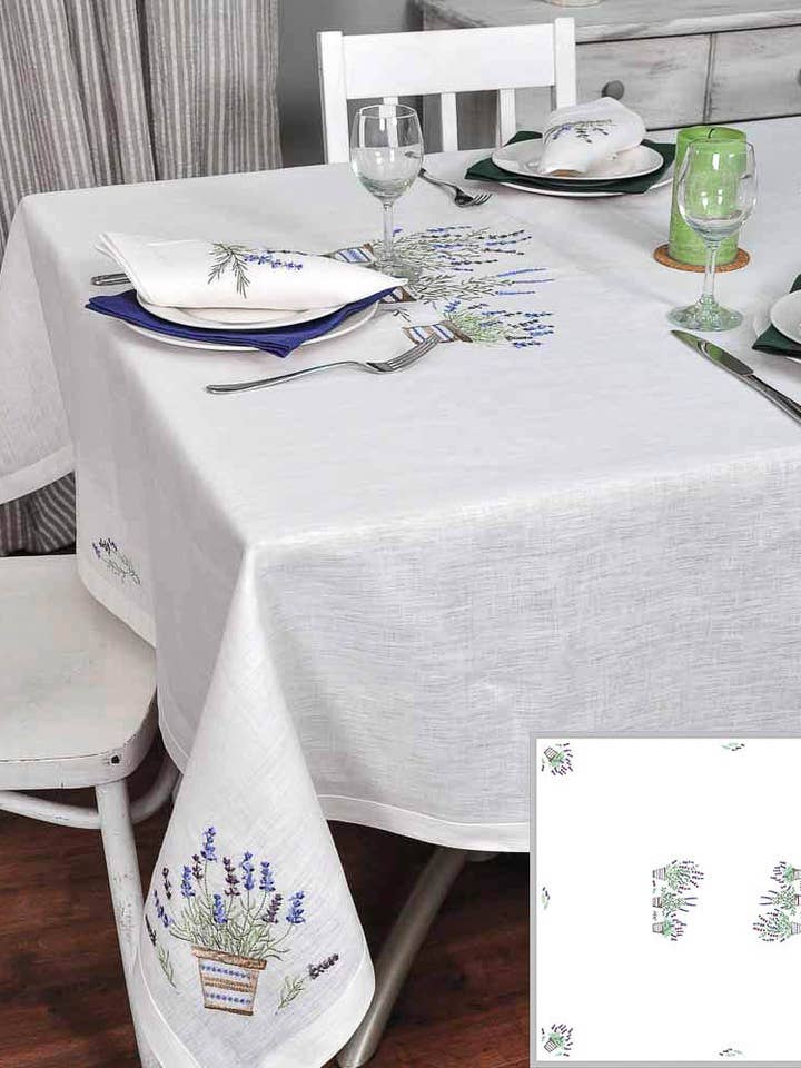 Tovaglia Ricamata in Lino Premium-Lavanda Bianca 94x55'' per la vendita all'ingrosso da parte di Handmade Originals Ukraine