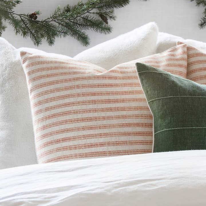 Linen & Ivory - Wholesale Throw Pillow Cover - HOLLY || Vintage Red Ticking Pillow Cover0