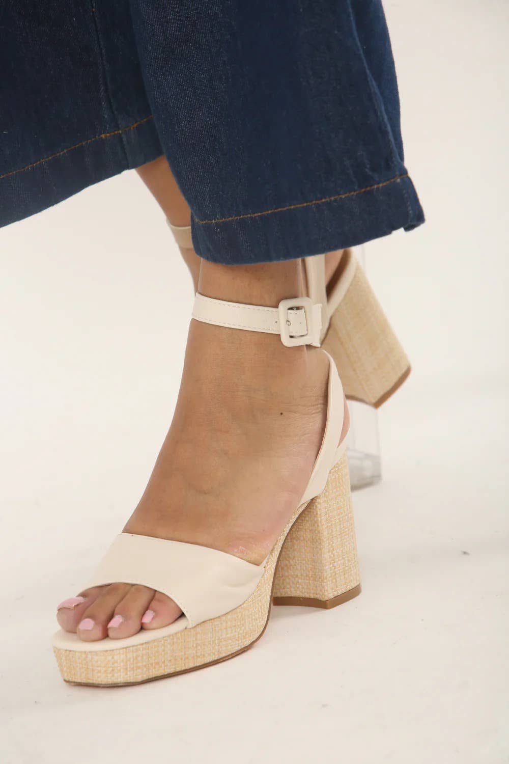 CREAM LOW PLATFORM RAFFIA BLOCK HEELS for wholesale on Faire3