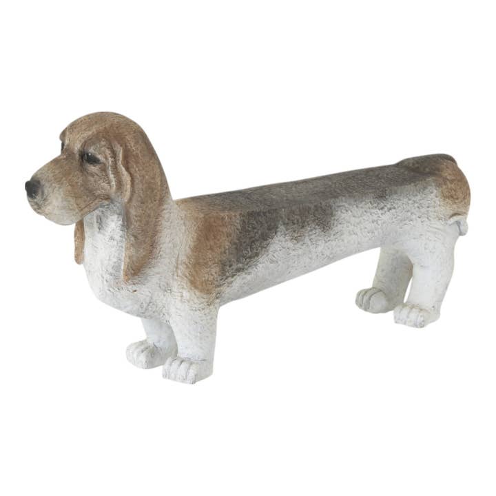 A-92680: PANCHINA IN POLISTONE A FORMA DI CANE 55"L, 26"A per la vendita all'ingrosso da parte di Import Corner