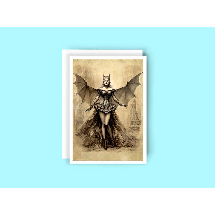 Salty Alyce - Wholesale Everyday greeting card - Victorian Bat Woman Costume Blank Card 16RD3