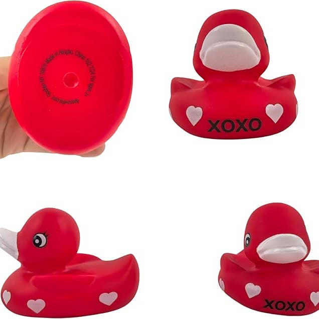 4E's Novelty - Wholesale Bath Toy - Baby - 3" Valentines Rubber Duck - Large Red XOXO Sweetheart Rubber Ducky