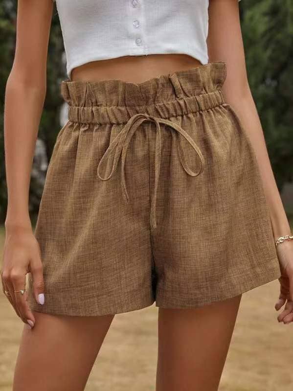 UZ Wholesale Store - Wholesale Shorts - Women's - High Waisted Loose Drawstring Elasticity Pleated Solid Color Shorts Bottoms