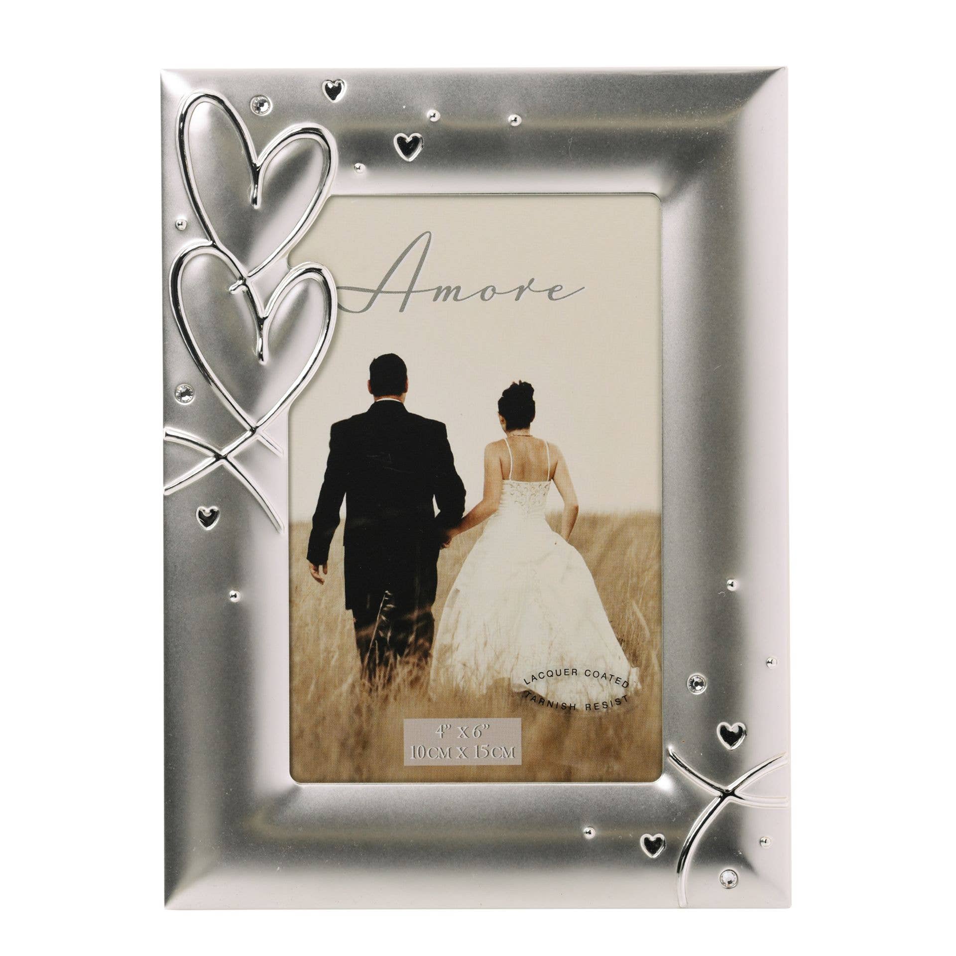 WIDDOP and Co. - Wholesale Fotolijst - Amore verzilverd frame met hartjes en kristallen 4" x 6"0
