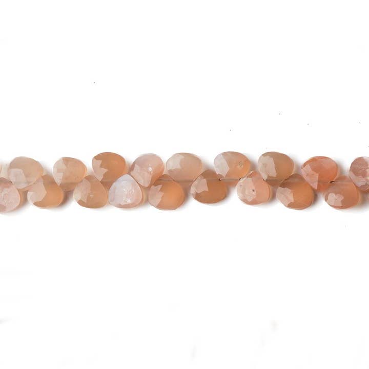 5x5mm Peach Moonstone Heart Micro-Briolette Beads 6 inch 54 pieces for wholesale by Beads of Cambay