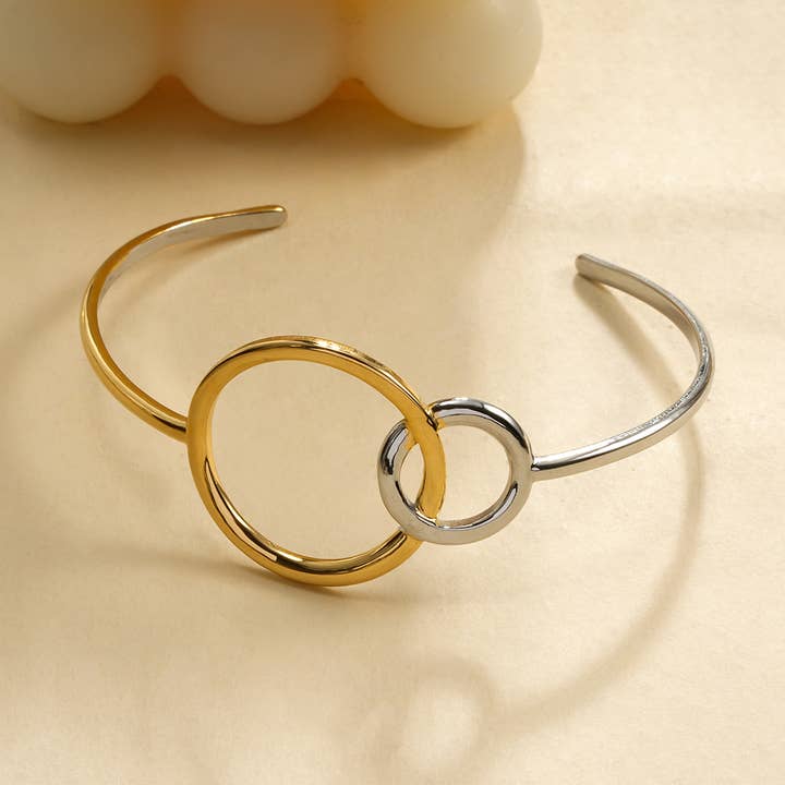 Brazalete de puño de doble círculo bicolor para venta al por mayor de JOYA