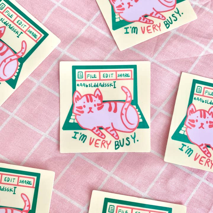 Sehr beschäftigte Katze Laptop - Lustige arbeitende Katze - Vinyl-Aufkleber für den Großhandel von Happyish Brand