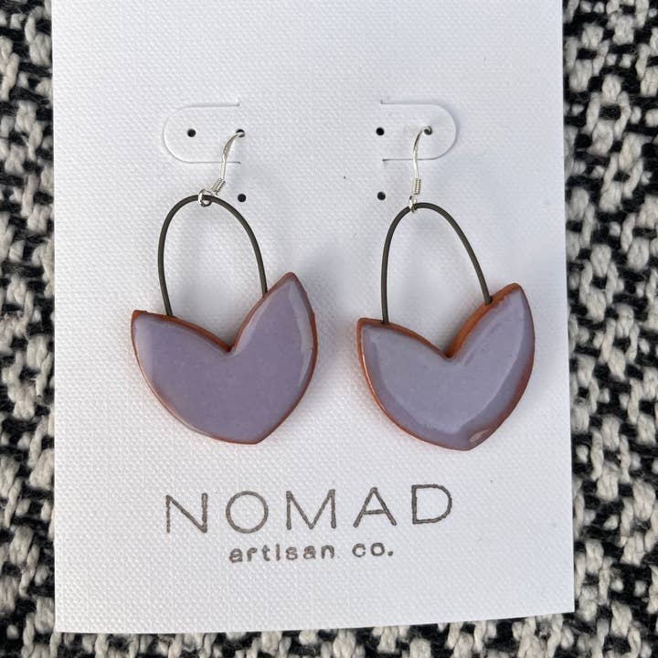 Handmade Purple Terracotta Ceramic Dangle Earrings for wholesale by Nomad Artisan Company