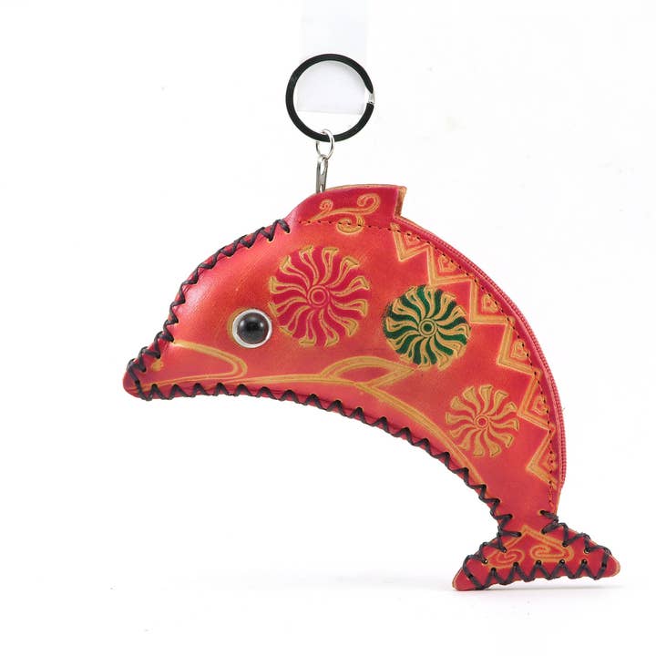 leather Dolphin Wristlet coin purse for wholesale by Sunflower Handmade leather inc