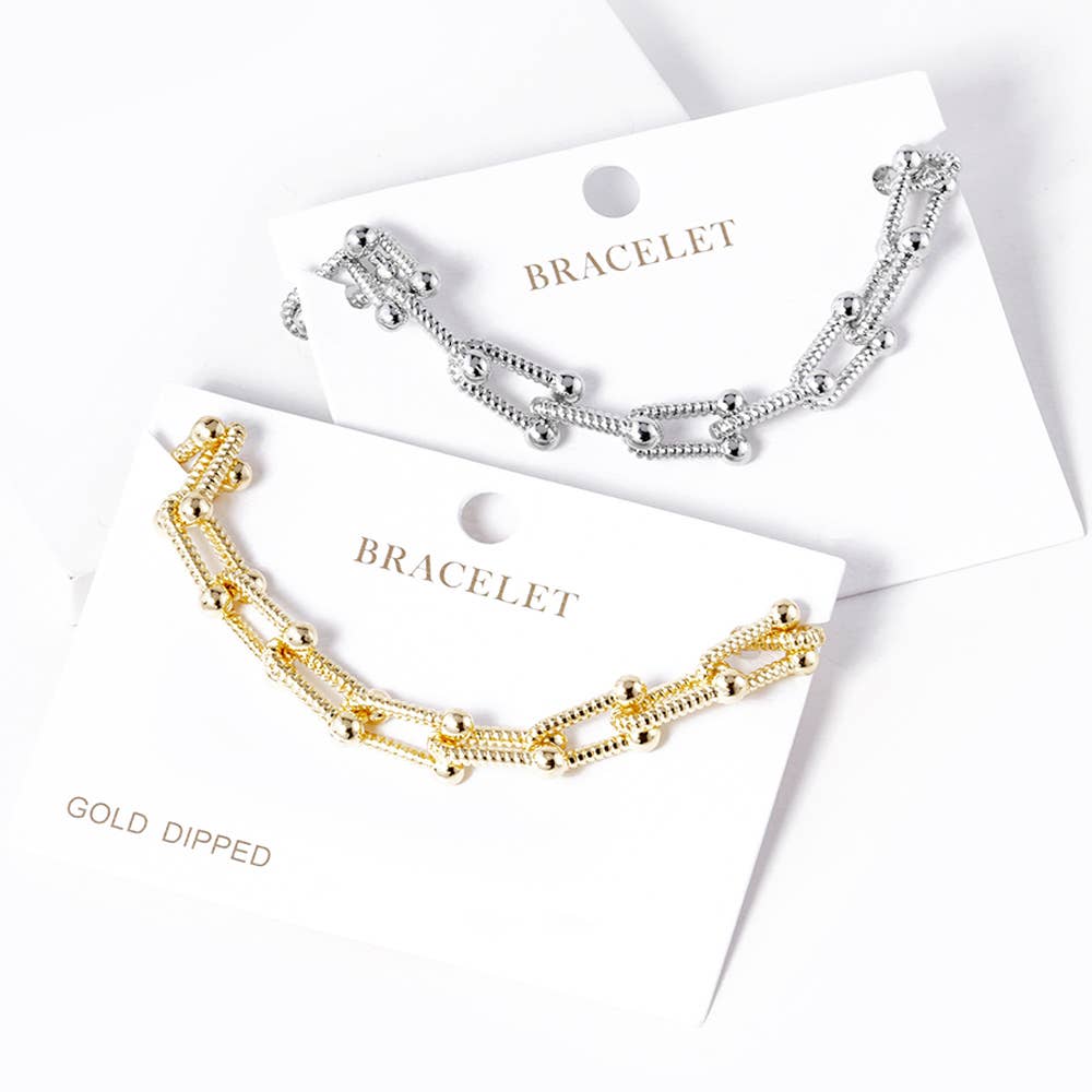 Sensibling Corp. - Wholesale Link & Chain Bracelet - Gold Dipped Hardware Textured Metal Chain Bracelet
2