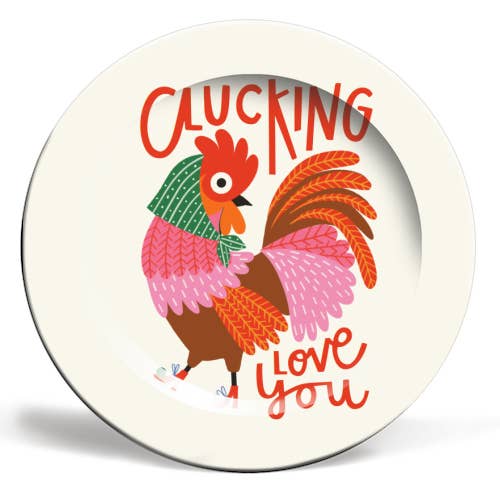 Plates, Clucking Love You Chicken Illustration by AbiGoLucky for wholesale by ART WOW (We Ship to the US with DHL)