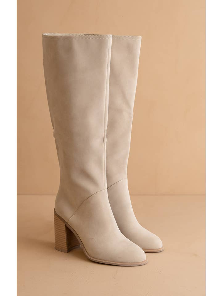 The Shiloh Light Grey | Knee High Block Heel Boot for wholesale on Faire2