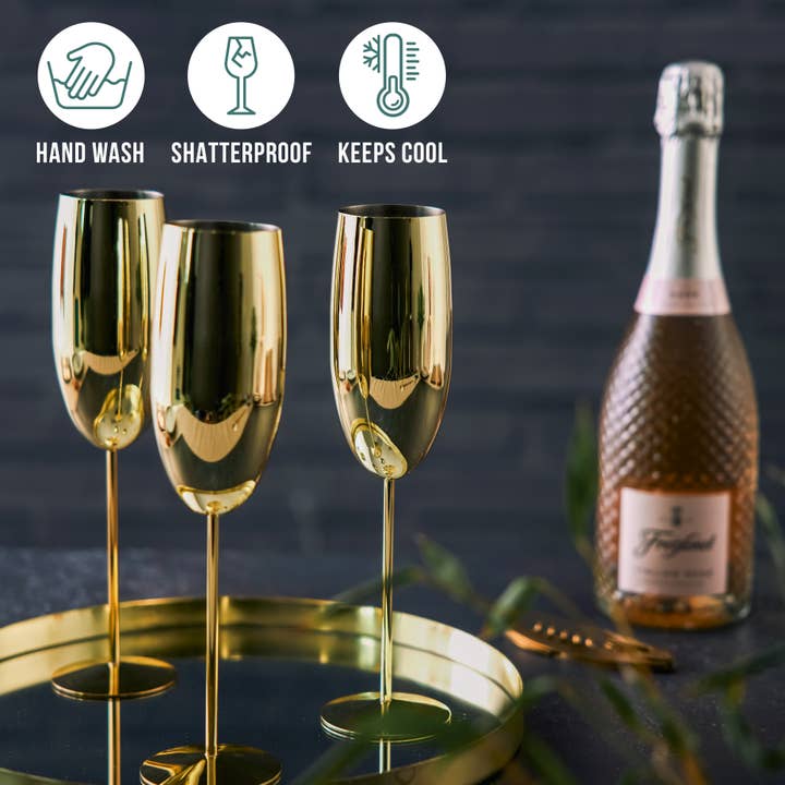 Oak & Steel - Wholesale Champagne flute - 4 Gold Champagne Flutes5
