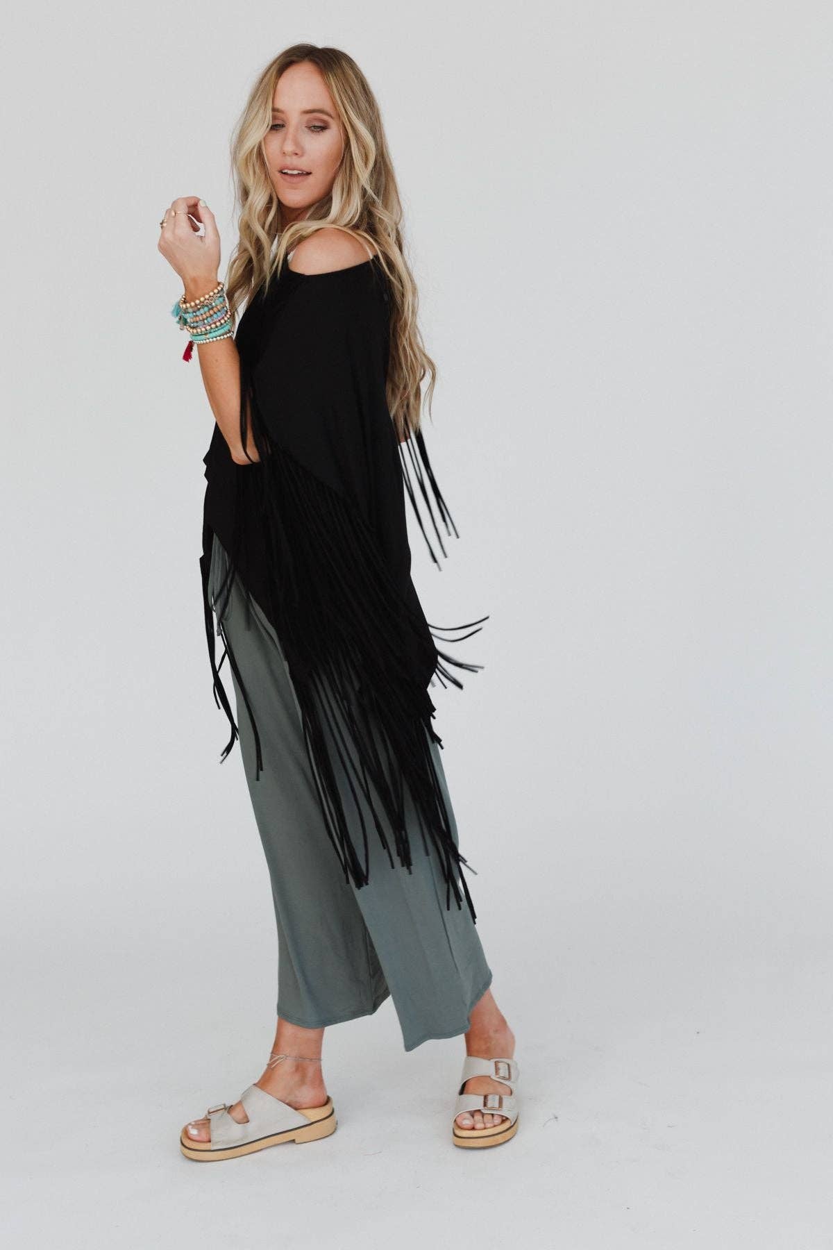 Three Bird Nest - Wholesale Tunic - Women's - Western Showstopper Fringe Top - Black6
