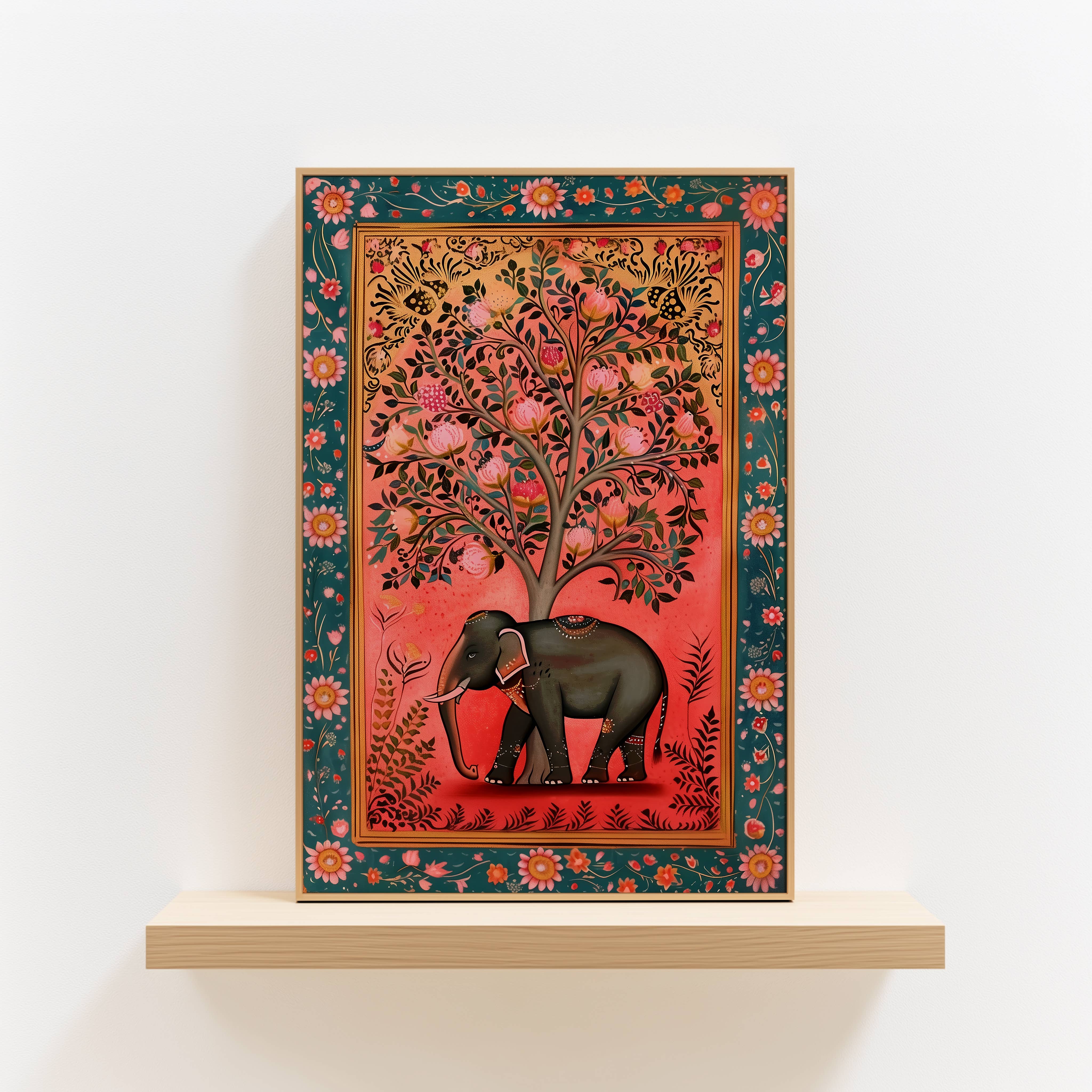 IuliiaArtPrints - Wholesale Art Print - Indian Folk Art – Black Elephant with Pomegranate Tree Print