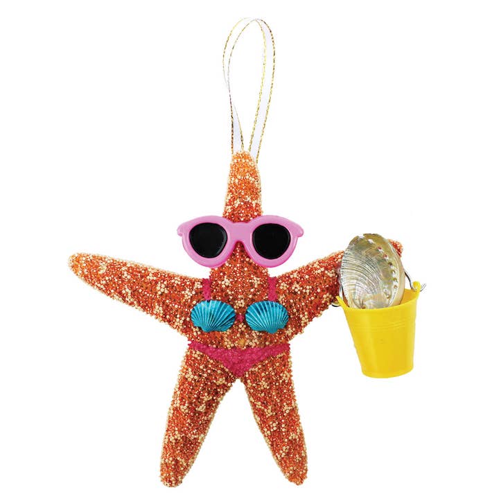 California Seashell Company - Wholesale Ornament - Beach GirlĀ BucketĀ Sugar Starfish Ornament