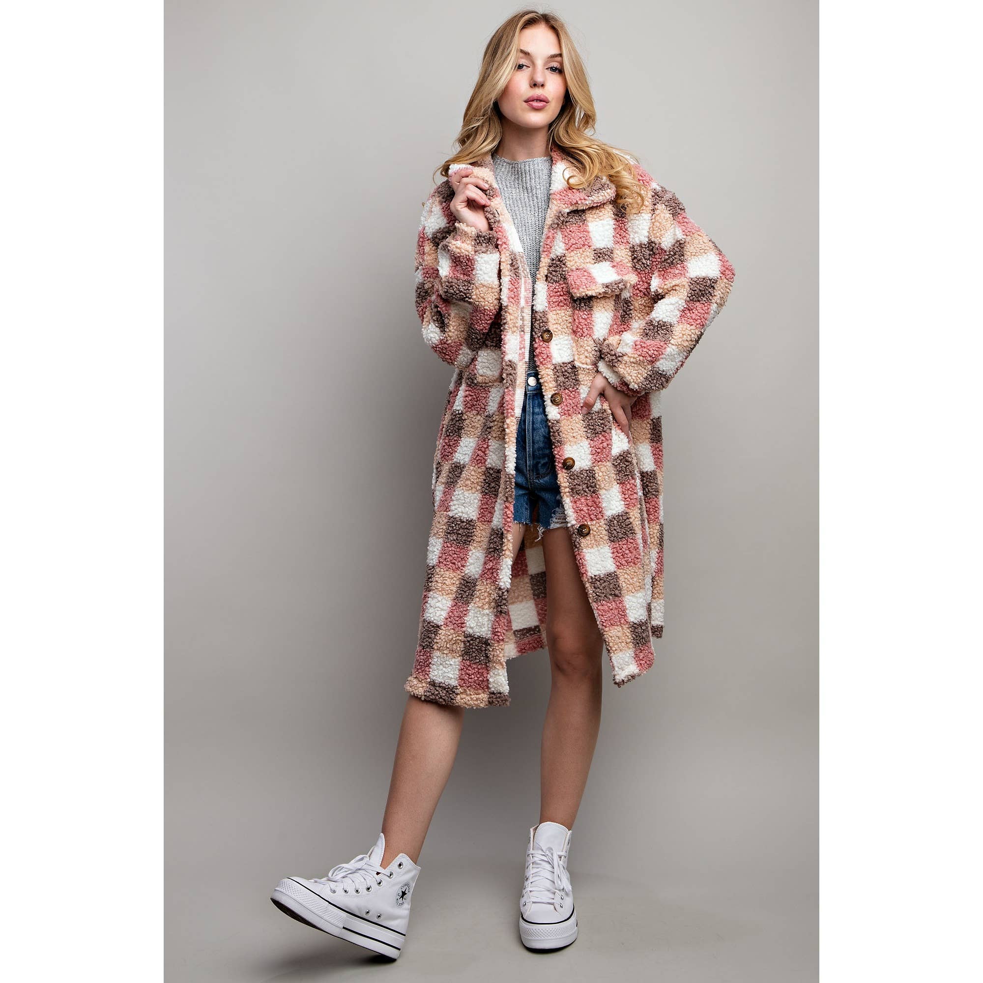 Sweet Generis – Engroshandel Jakke - Dame – PLAID TEDDY OVERSIZE JAKKE17