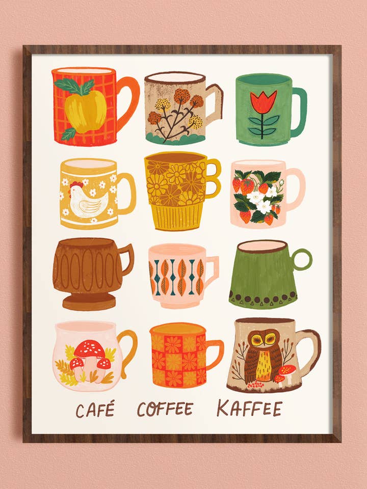Vintage Coffee Mug Art Print - Retro Kitchen Illustration for wholesale by Dream Folk Studio