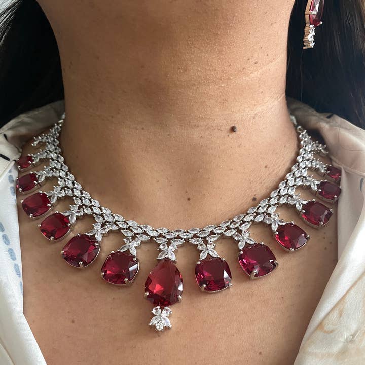 Royal Scarlet Radiance Necklace Set for wholesale by Vinnis Jewelry