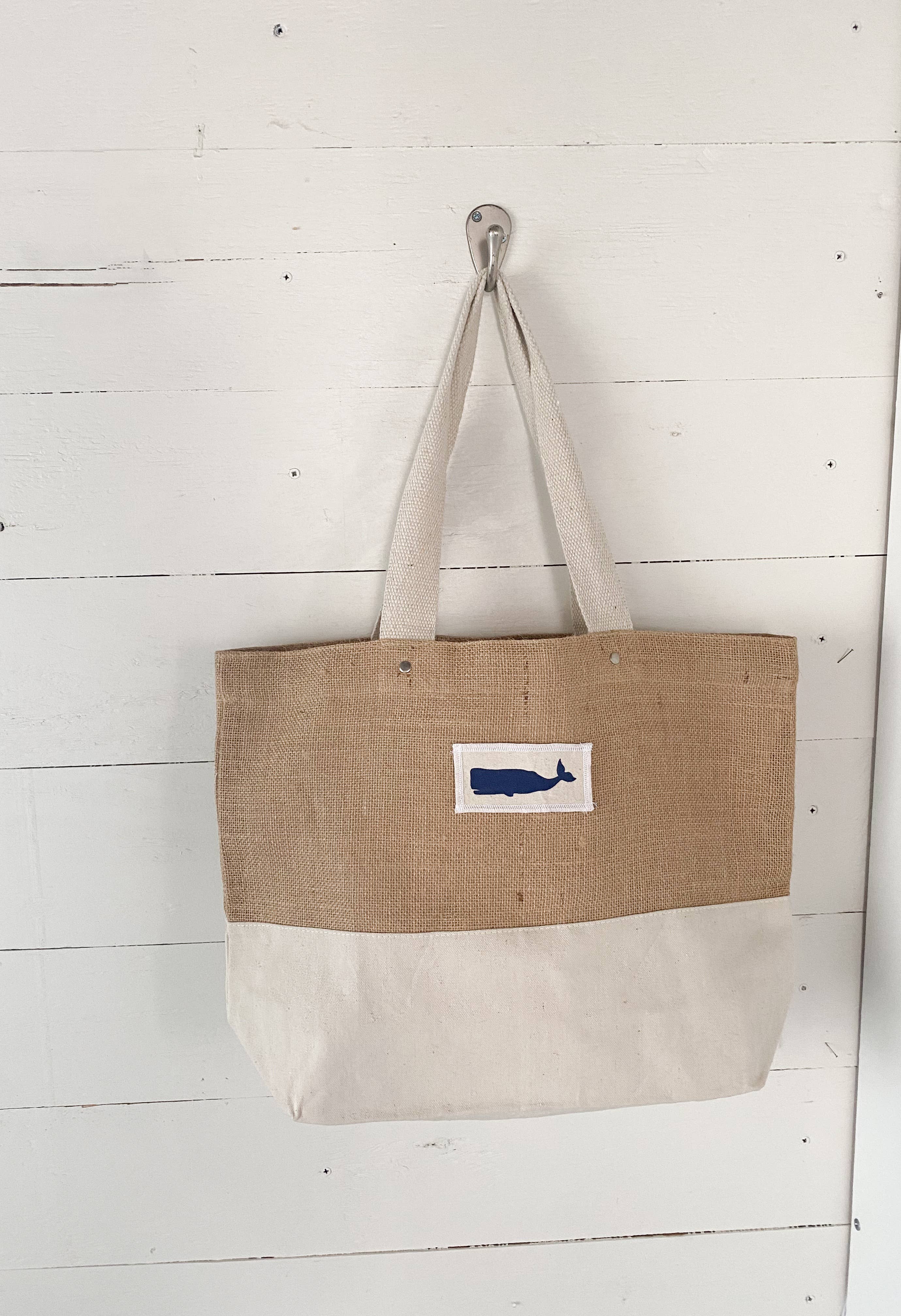 Seagate Studio - Vente Tote bag – femme - Sacs fourre-tout Coastal Whale – Sacs en toile nautique et jute1