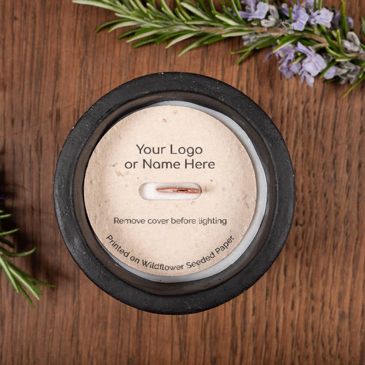 Custom Printed Eco Natural Seeded Candle Dammskydd, Vackra Wildflower frön, Två gånger återvunnet papper, för träwick för wholesale av Fernery Designs