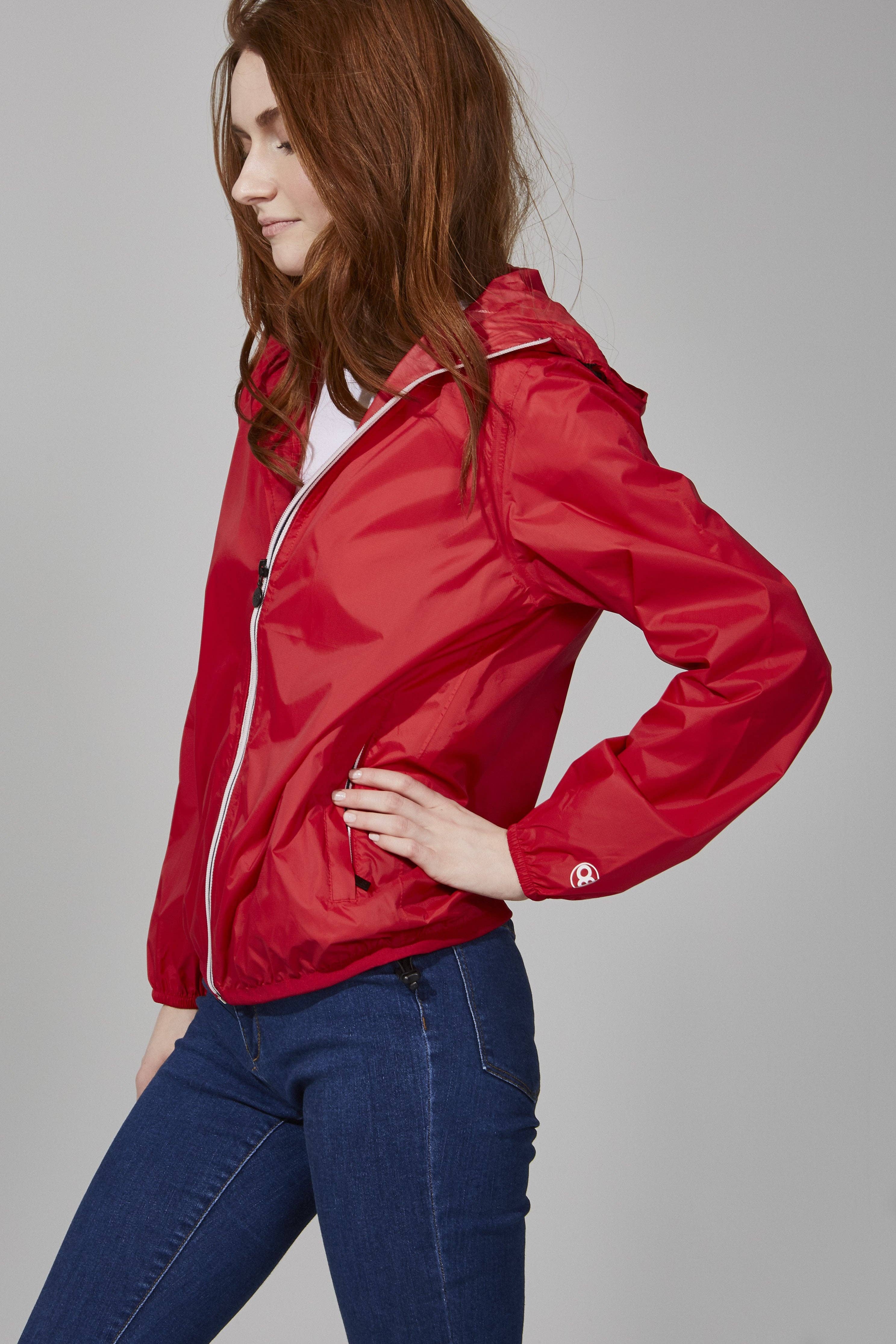 O8 Lifestyle - Wholesale Raincoat - Women's - Sloane - Red Full Zip Packable Rain Jacket4