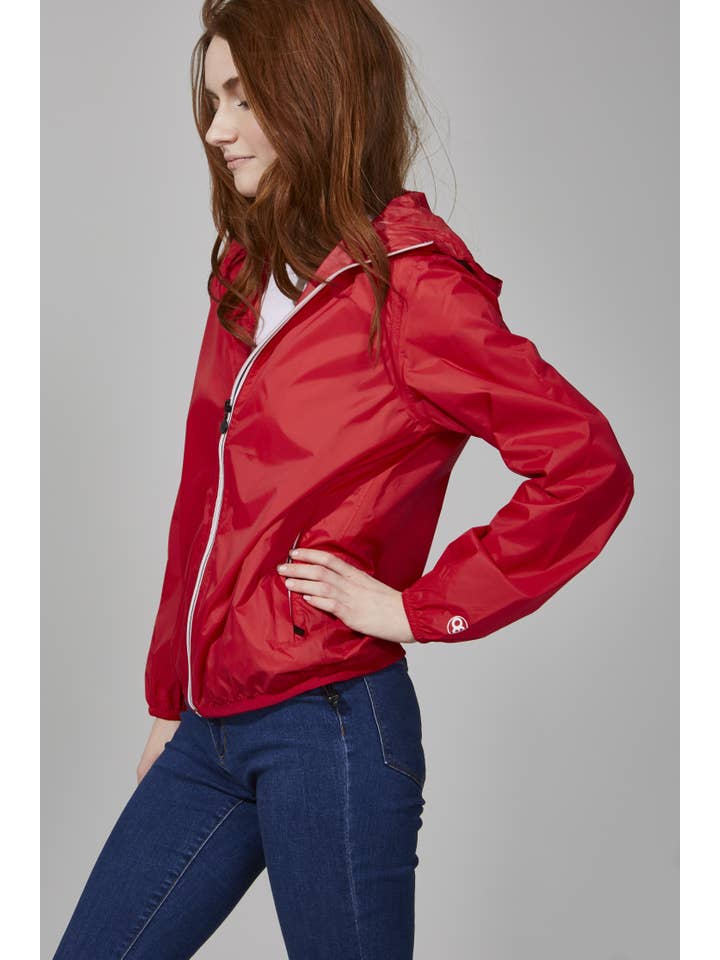 O8 Lifestyle - Wholesale Raincoat - Women's - Sloane - Red Full Zip Packable Rain Jacket4