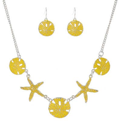 FR3113 Yellow Sand dollar Starfish Linked Bib Necklace Set for wholesale by 0011 PREMIERE