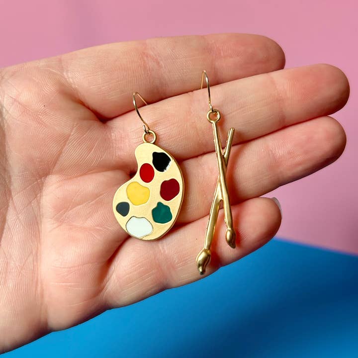 Alien Bratz - Vendita all'ingrosso Orecchini pendenti - Orecchini con palette di colori dorati Orecchini funky Orecchini per artisti0