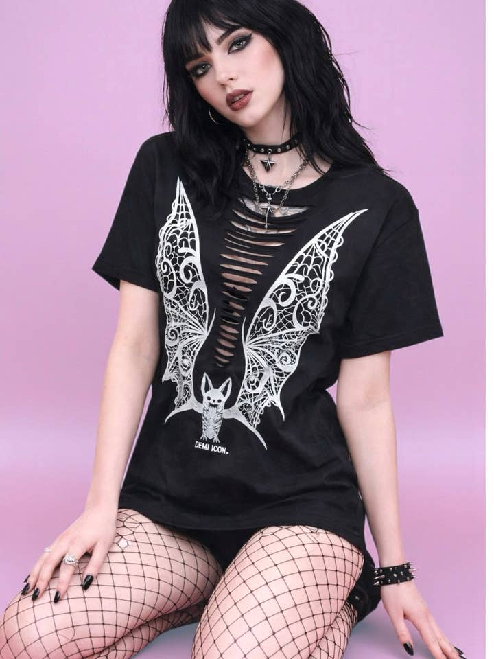 Vampire Lace Wings Boyfriend Fit Tee -Slashed or Unslashed for wholesale by Demi Loon