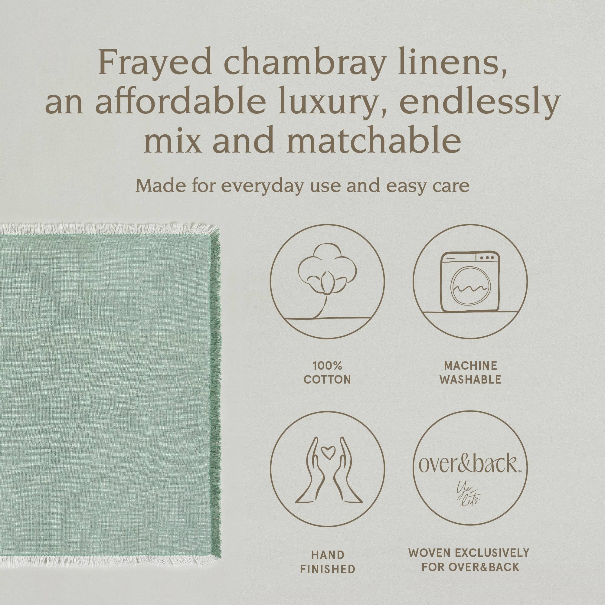 over&back - Wholesale Dinner & Cloth Napkin - Frayed Chambray Napkins – Set of 412