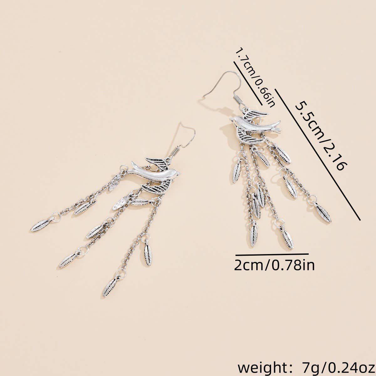Silver Willow Leaf Swallow Tassel Long Earrings for wholesale on Faire1