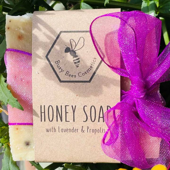 Beeswax & Honey Soap with Propolis, Beetroot Powder and Lave for wholesale by Busy Bees Cosmetics Limited