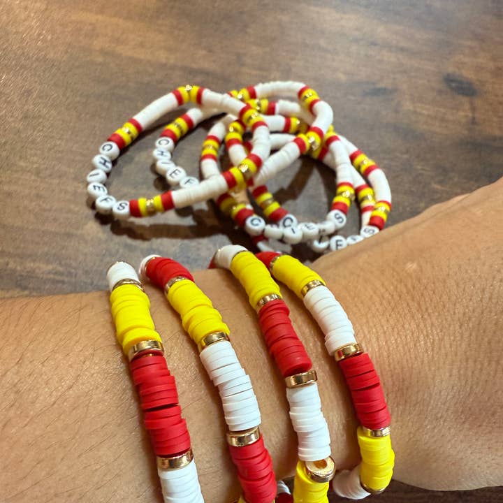 KC Chiefs Heishi Home Game Bracelet for wholesale by Paco Designs