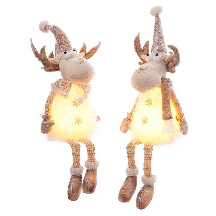 Plush LED Lighted Winter Moose Shelf Sitter - 2 styles for wholesale by Will's Company