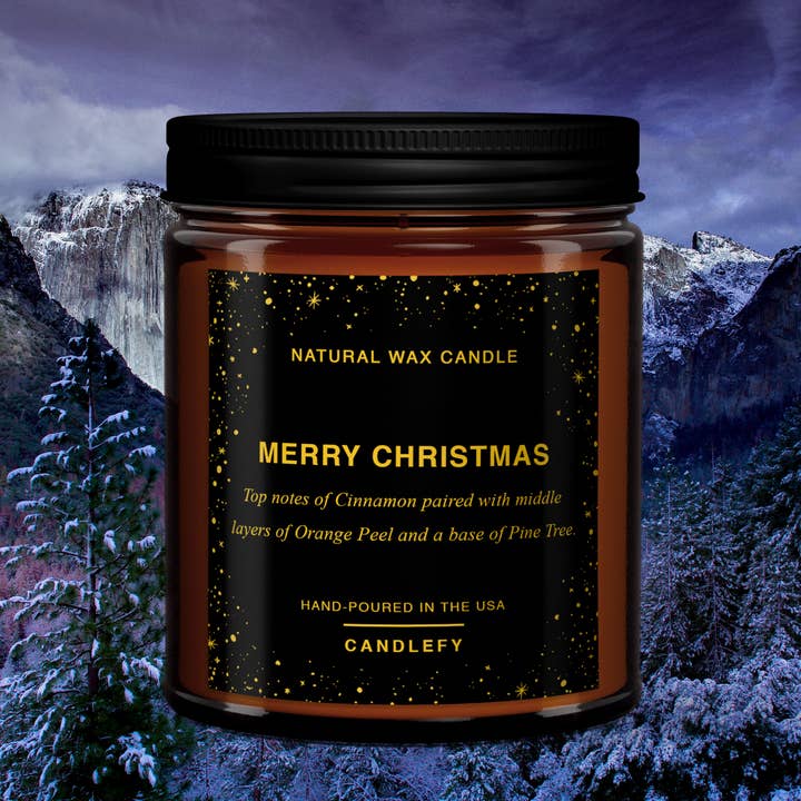 Candlefy - Wholesale Jar/Filled Candle - Christmas Candle: Merry Christmas / Pine, Cinnamon & Orange