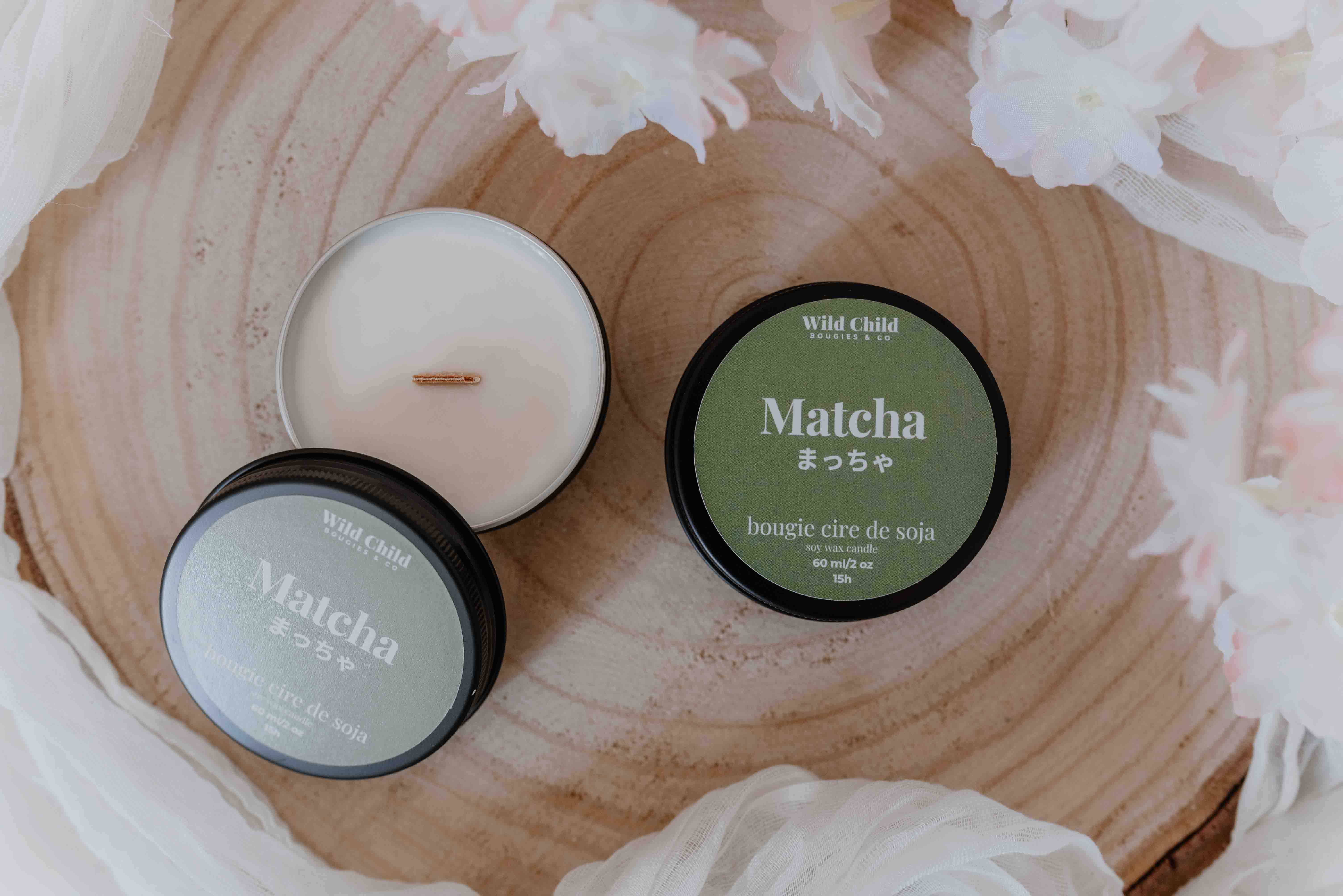 WILD CHILD Bougies & Co – Großhandel Kerze im Glas / gefüllte Kerze – „Matcha“ - Natürliche Duftkerze - 12 Stunden3