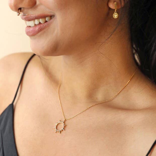 Lisa Angel - Wholesale Pendant/Charm Necklace - Rainbow Crystal Sunburst Pendant Necklace in Gold