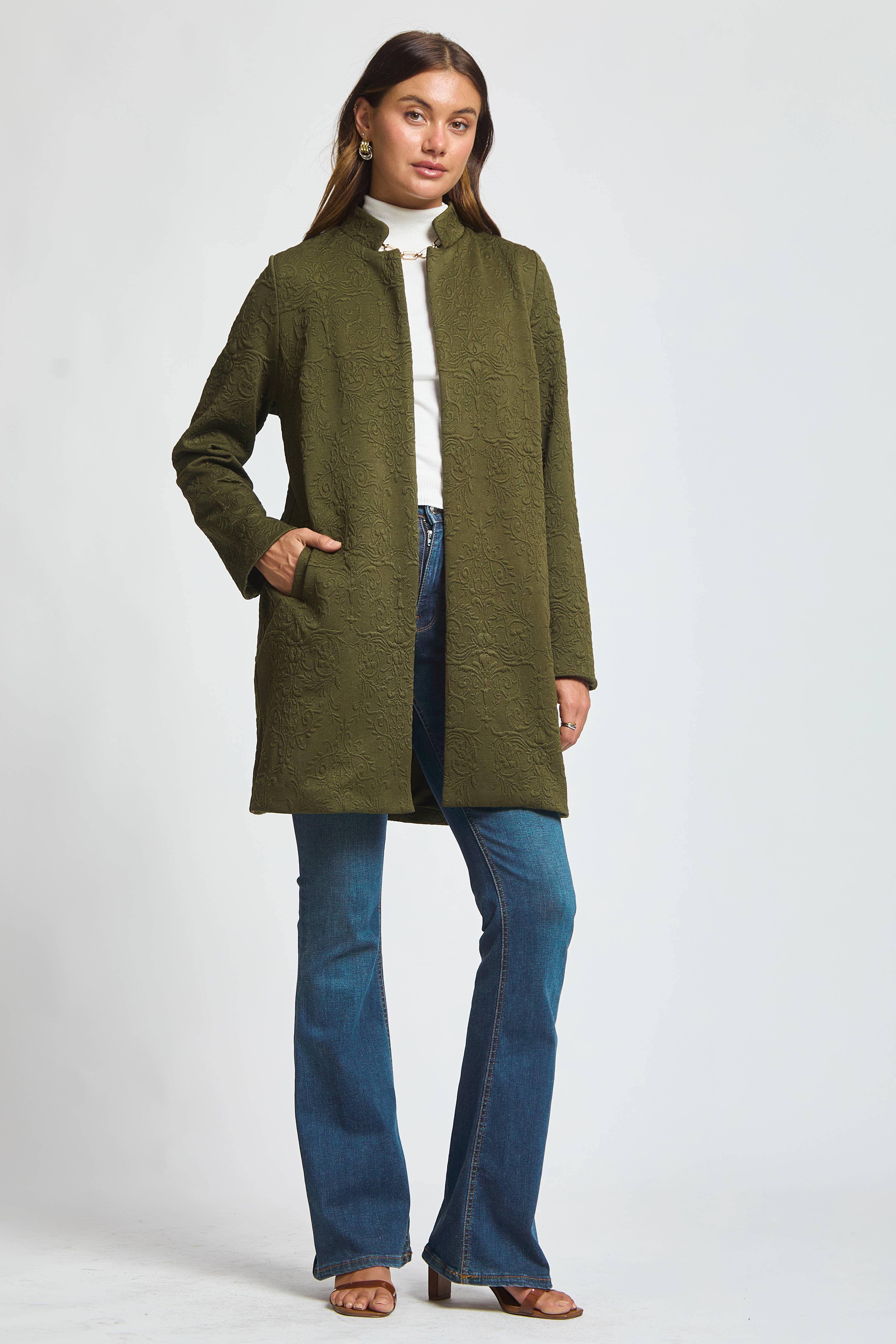 Dear Scarlett - Vente Manteau – femme - Manteau Midi Jacquard Élégant14