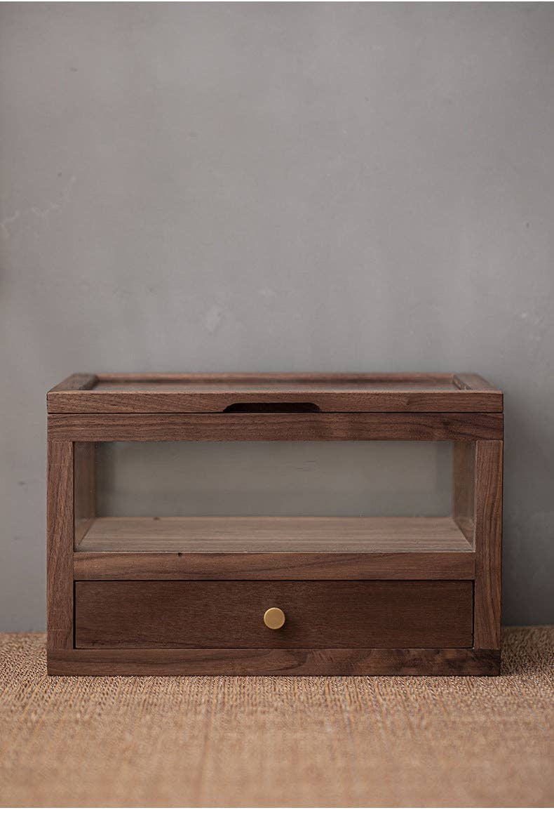 Gohobi （We cover U.S. import duties） - Wholesale Cabinet - Gohobi Walnut Wood Glass Tea Cabinet with Drawer9