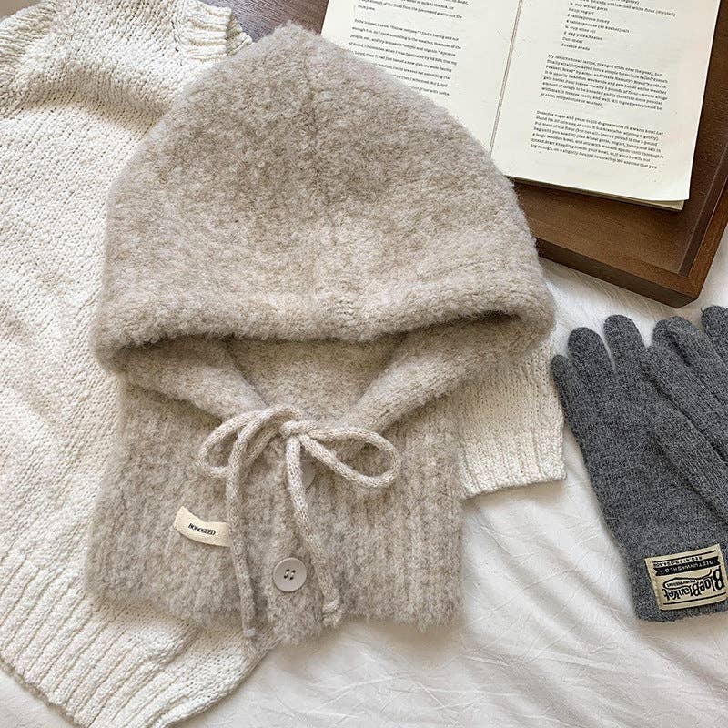 Dipped Shop – Engroshandel Beanie - Dame – Hue og tørklæde i ét stykke med ensfarvet knap DPS16057