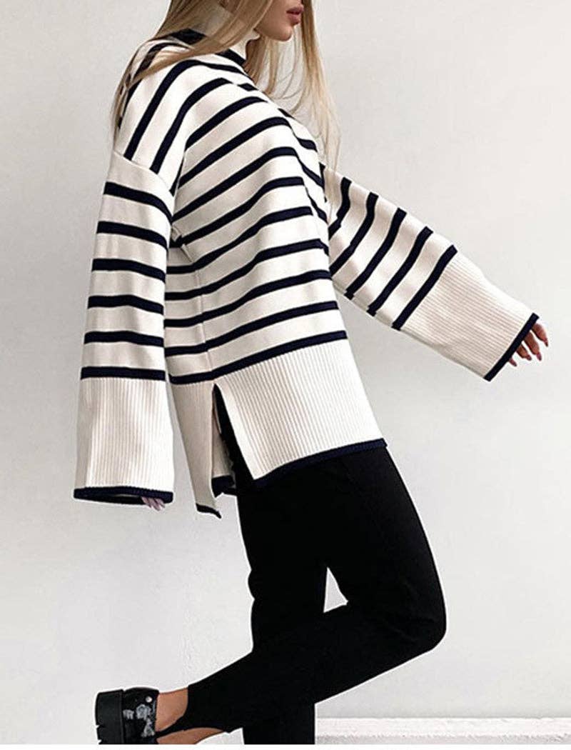 Katinki - Wholesale Knit Sweater - Women's - Striped Oversized Turtleneck Sweater2