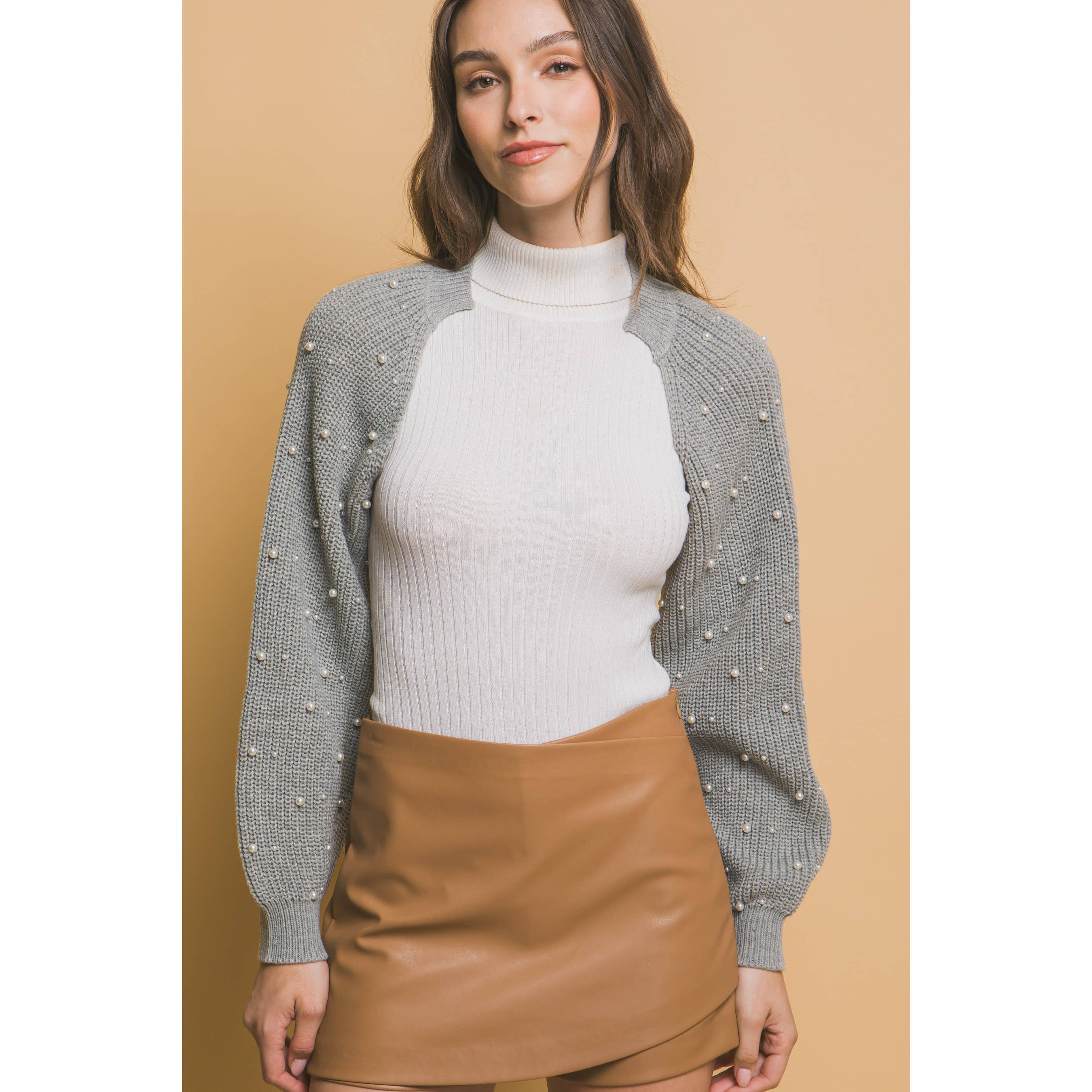 ITSSY - Vente Cardigan – femme - Boléro à manches longues en perles nacrées7