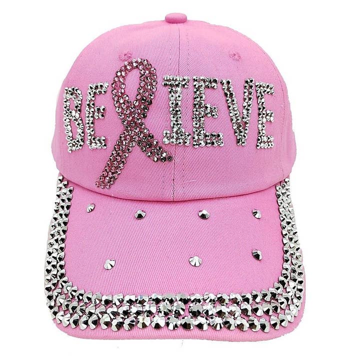 Diacly - Wholesale Baseball Cap - Women's - Believe PInk Ribbon RHinestone Cap