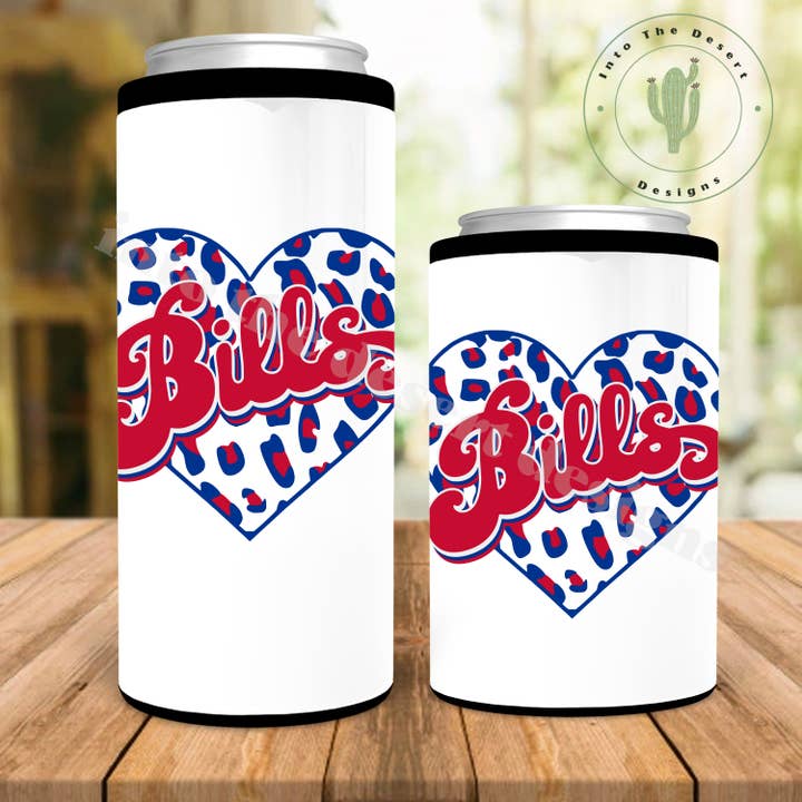 Buffalo Bills Retro Leopard Print Heart Can Coolers for wholesale by Into The Desert
