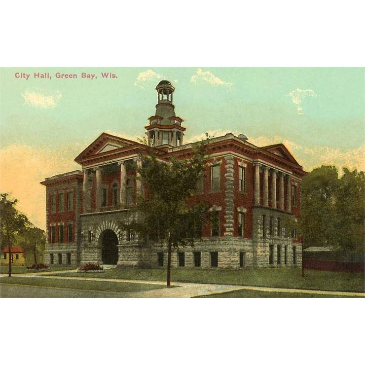 Carte de vœux WI-168 Hôtel de ville, Green Bay, Wisconsin pour la vente par Found Image Press