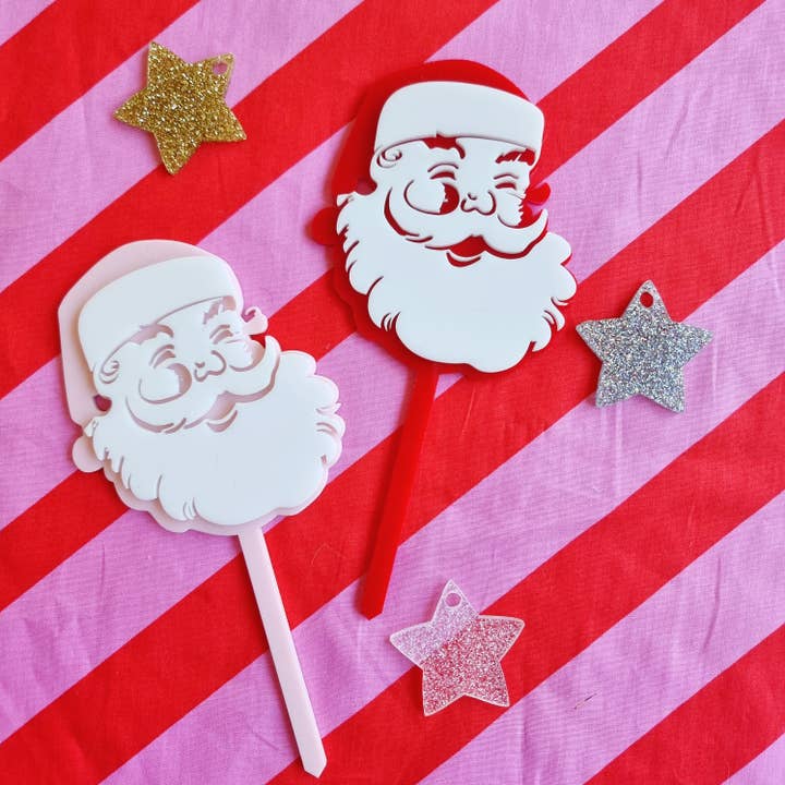 Santa Plant Stake/Cake Topper for wholesale by Felt in Bloom